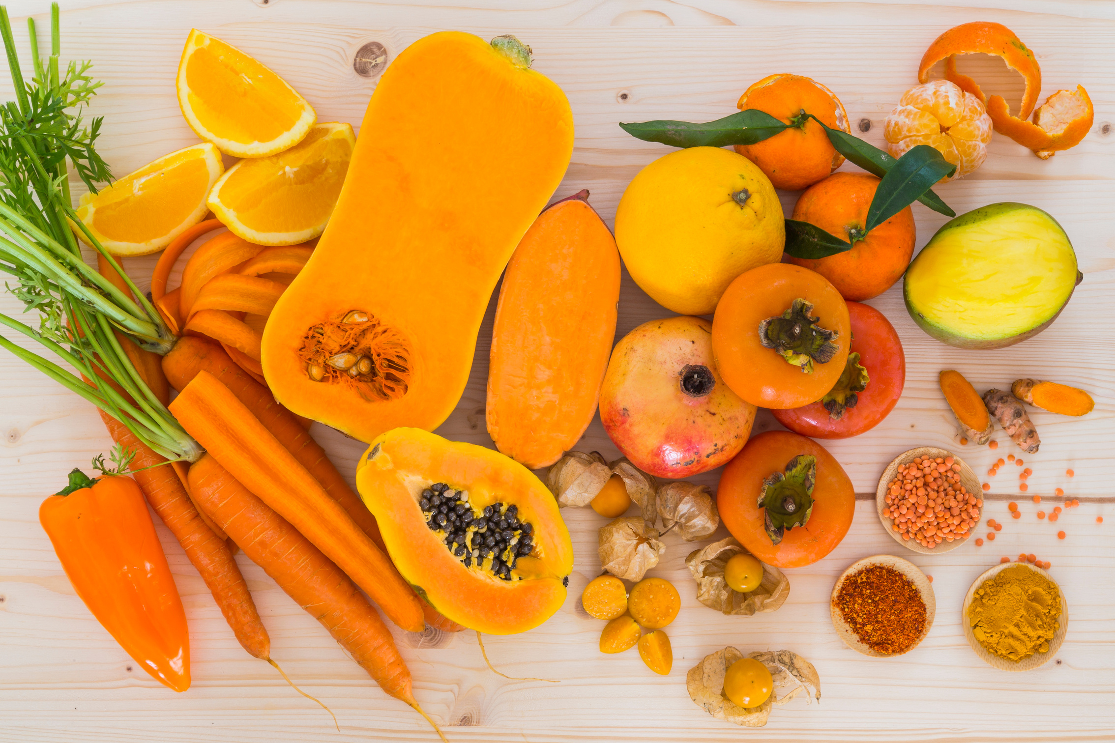 Orange vegetables and fruit